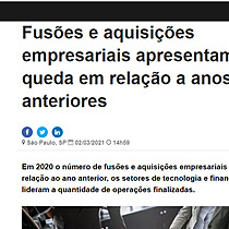 Fuses e aquisies empresariais apresentam queda em relao a anos anteriores